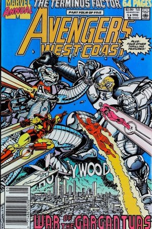 Couverture de AVENGERS WEST COAST (1985) ANNUAL #5 - par Tom Morgan - lecubeacomics.com