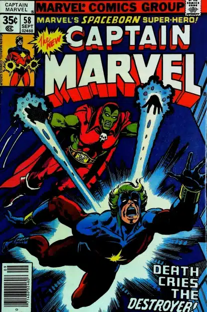 Couverture de CAPTAIN MARVEL (1968) #58 - par Dave Cockrum - lecubeacomics.com