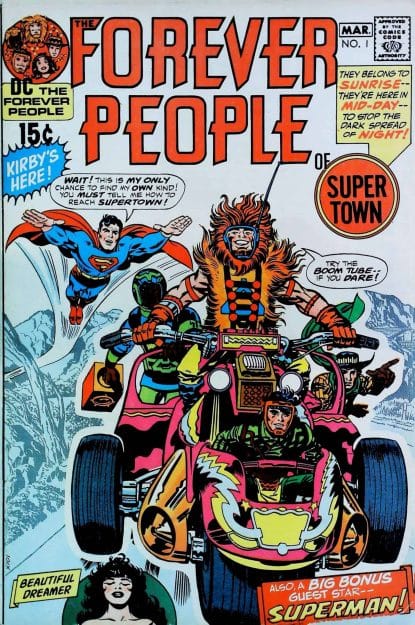 Couverture de FOREVER PEOPLE (1971) #1 - par Jack Kirby - lecubeacomics.com