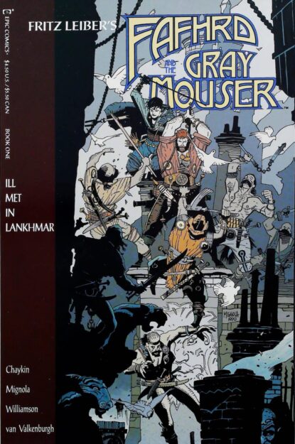 Couverture de FAFHRD AND THE GRAY MOUSER (1990) COMPLETE SET #1-4 - par Mike Mignola - lecubeacomics.com