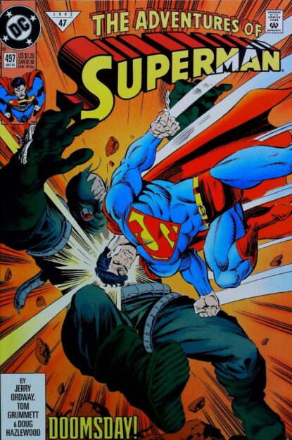 Couverture de ADVENTURES OF SUPERMAN #497 - par Tom Grummett - lecubeacomics.com