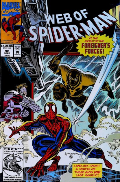 Couverture de WEB OF SPIDER-MAN (1985) #92 - par Alex Saviuk - lecubeacomics.com