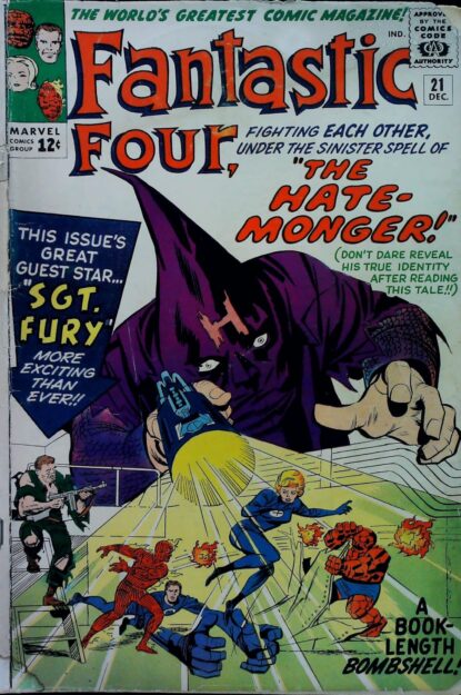 FANTASTIC FOUR (1961) #21 - 1ST HATE MONGER - Marvel - lecubeacomics.com Couverture de FANTASTIC FOUR (1961) #21 - 1ST HATE MONGER - par George Roussos - lecubeacomics.com