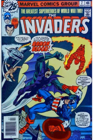Couverture de INVADERS (1975) #7 - 1ST BARON BLOOD / CENTER CREASE - par Frank Giacoia - lecubeacomics.com