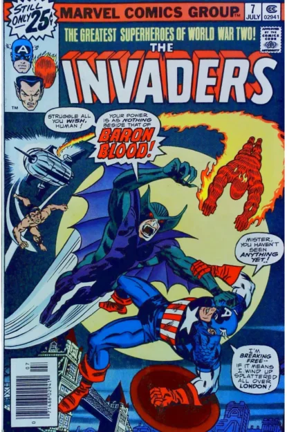 Couverture de INVADERS (1975) #7 - 1ST BARON BLOOD / CENTER CREASE - par Frank Giacoia - lecubeacomics.com