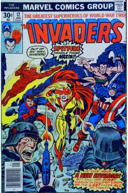 INVADERS (1975) #12 - 1ST SPITFIRE - Marvel - lecubeacomics.com Couverture de INVADERS (1975) #12 - 1ST SPITFIRE - par Gaspar Saladino - lecubeacomics.com