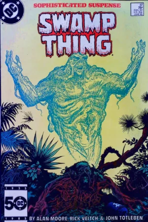 Couverture de SAGA OF SWAMP THING (1982) #37 - 1ST JOHN CONSTANTINE/HELLBLAZER - par Steve Bissette - lecubeacomics.com